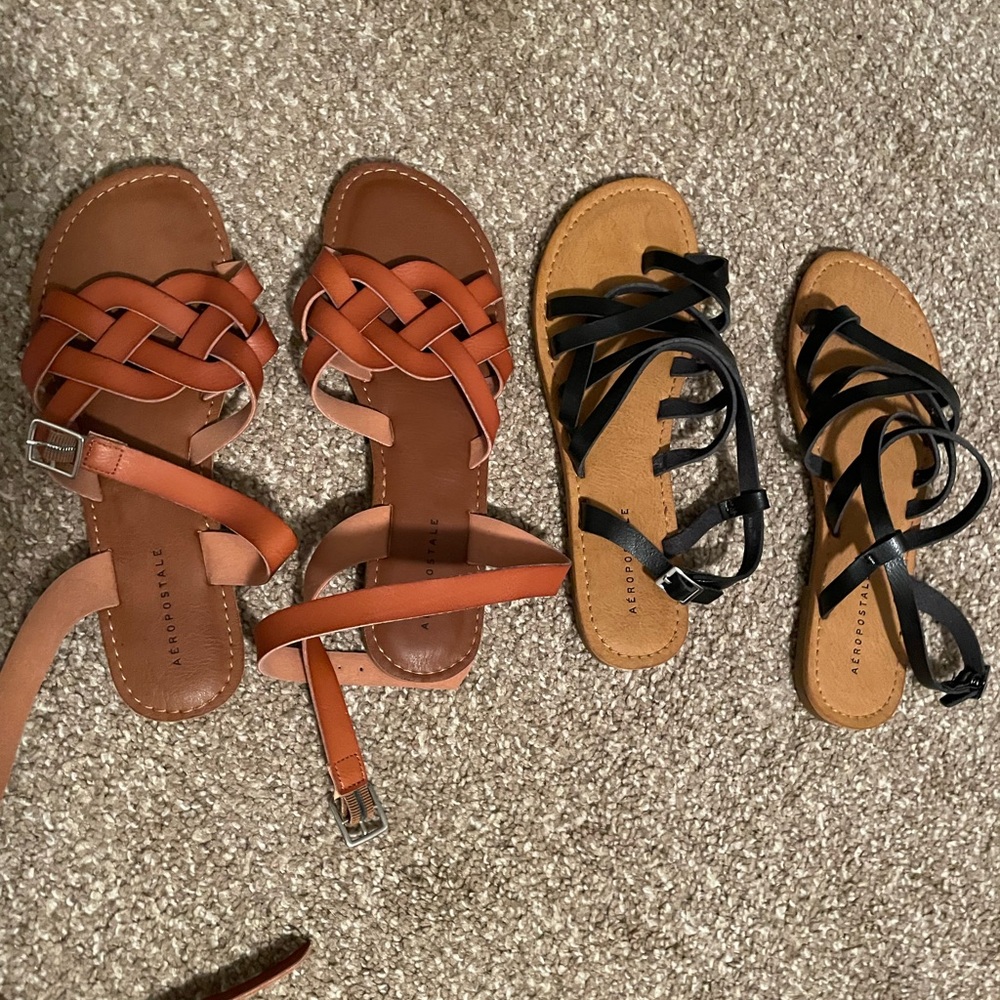 Aeropostale Tan and Black Strappy Sandals